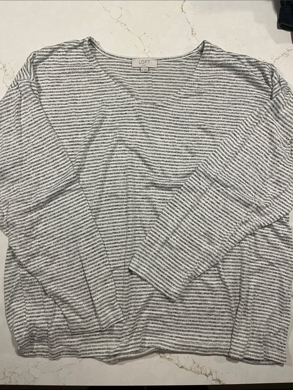 LOFT XL Striped V-Neck gray and white Loungewear